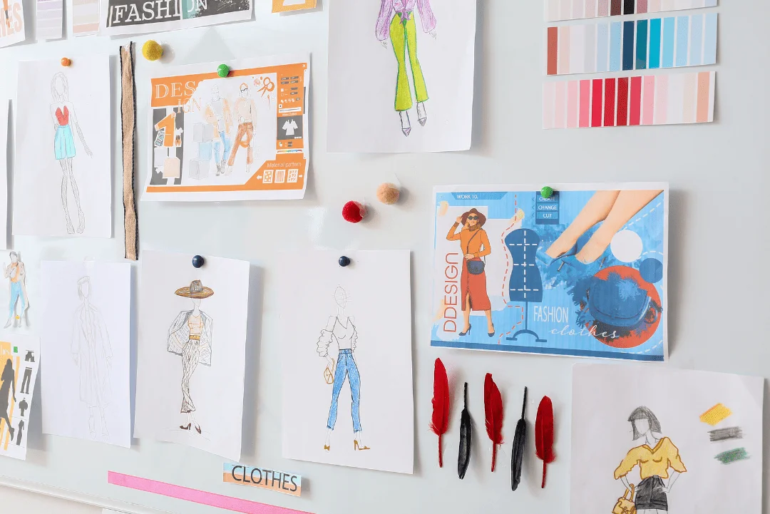 Croquis, matières et recherches de stylisme